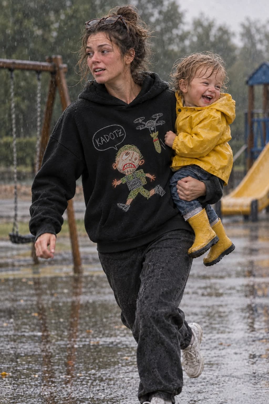 Rain at the playground (AI-generated model)