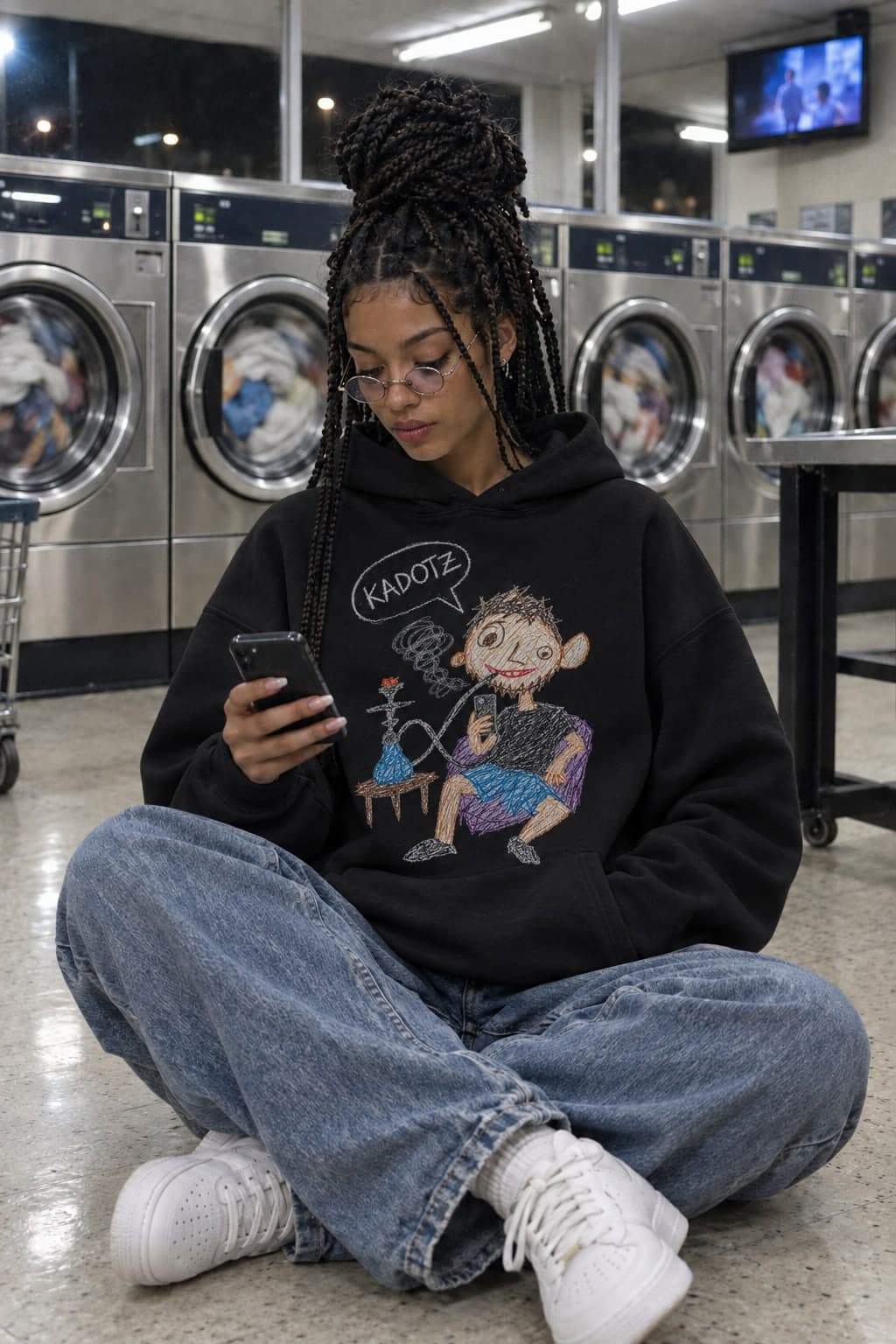 Midnight at the laundromat (AI-generated model)