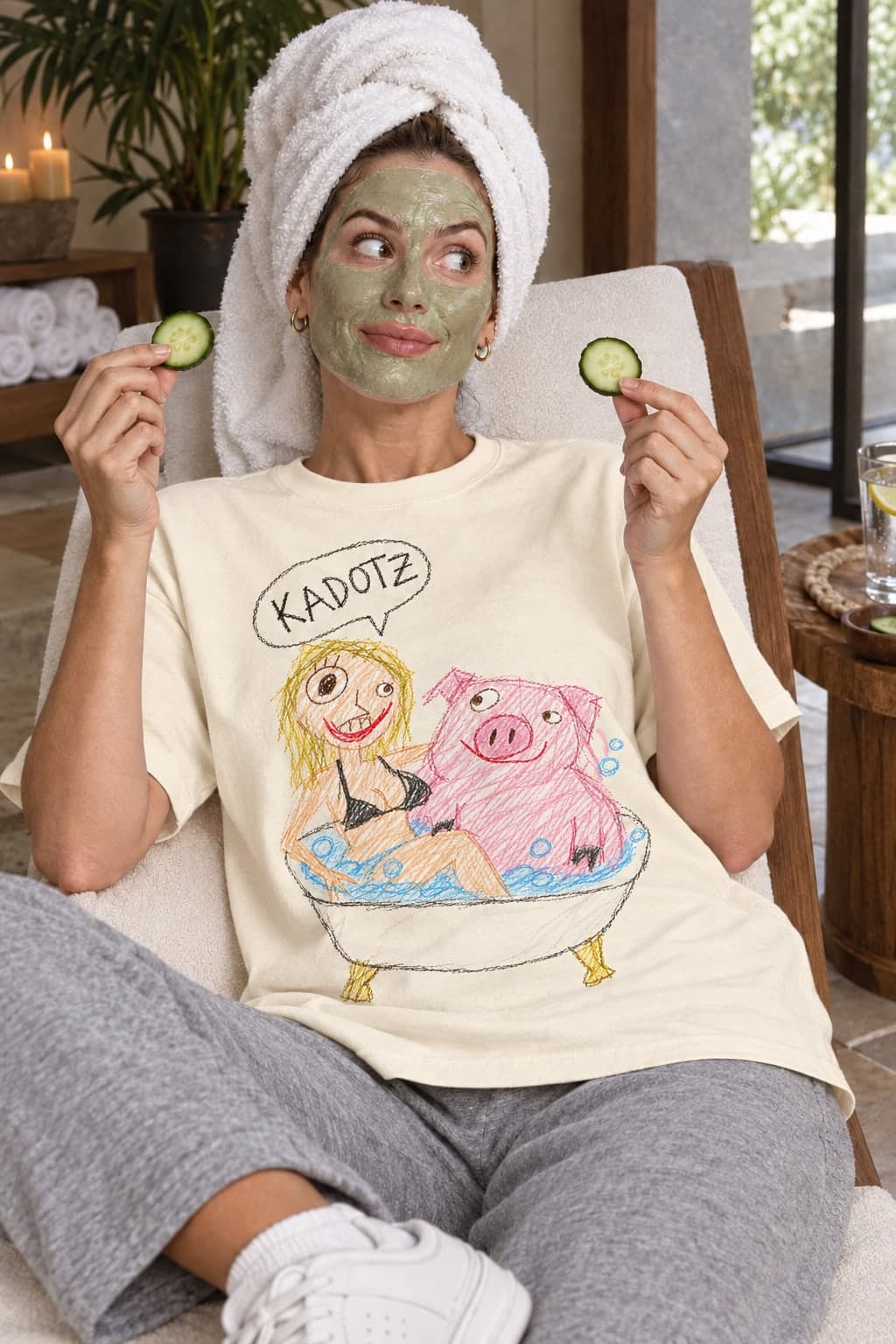 Spa day, green face mask (AI-generated model)