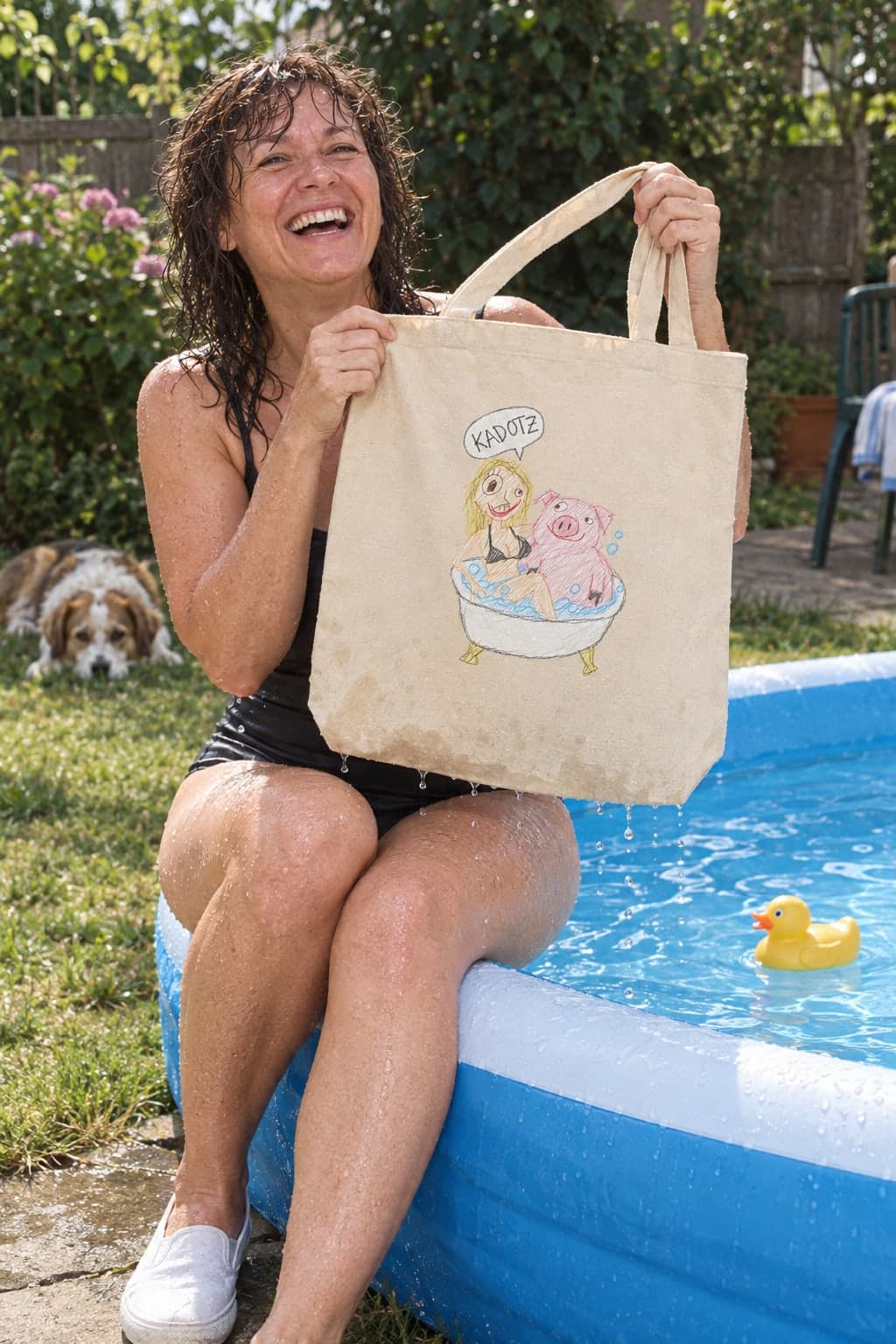 The bag went in the paddling pool (AI-generated model)