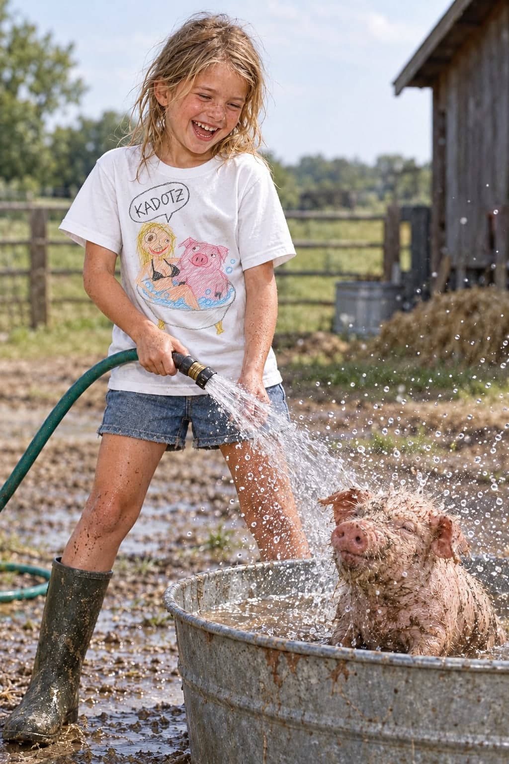 Washing the piglet (AI-generated model)
