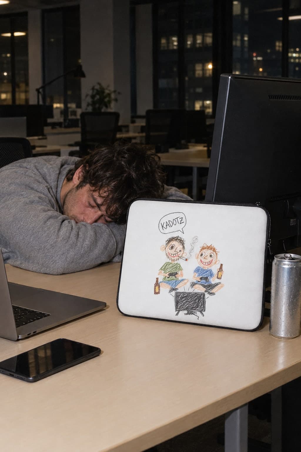 Asleep at the desk (AI-generated model)