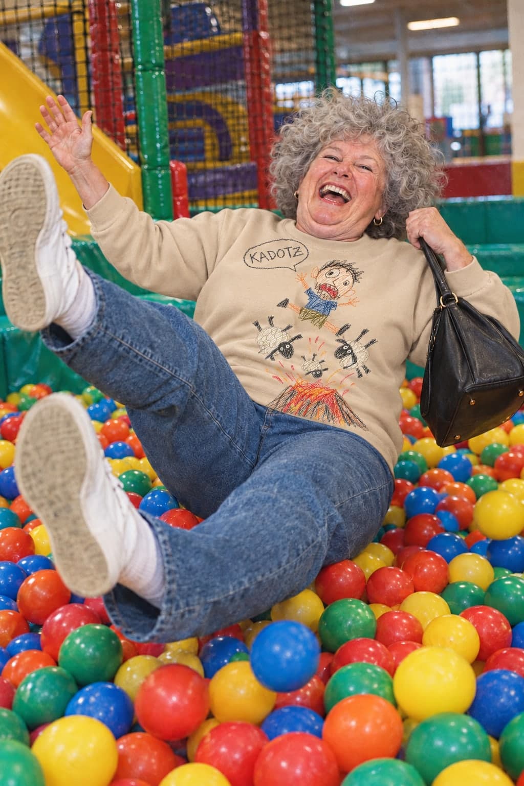 Backwards into the ball pit (AI-generated model)