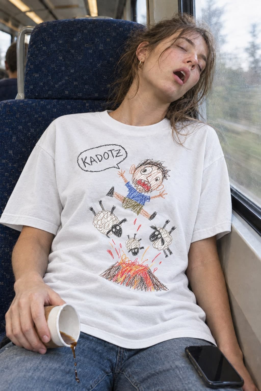 Asleep on the train (AI-generated model)