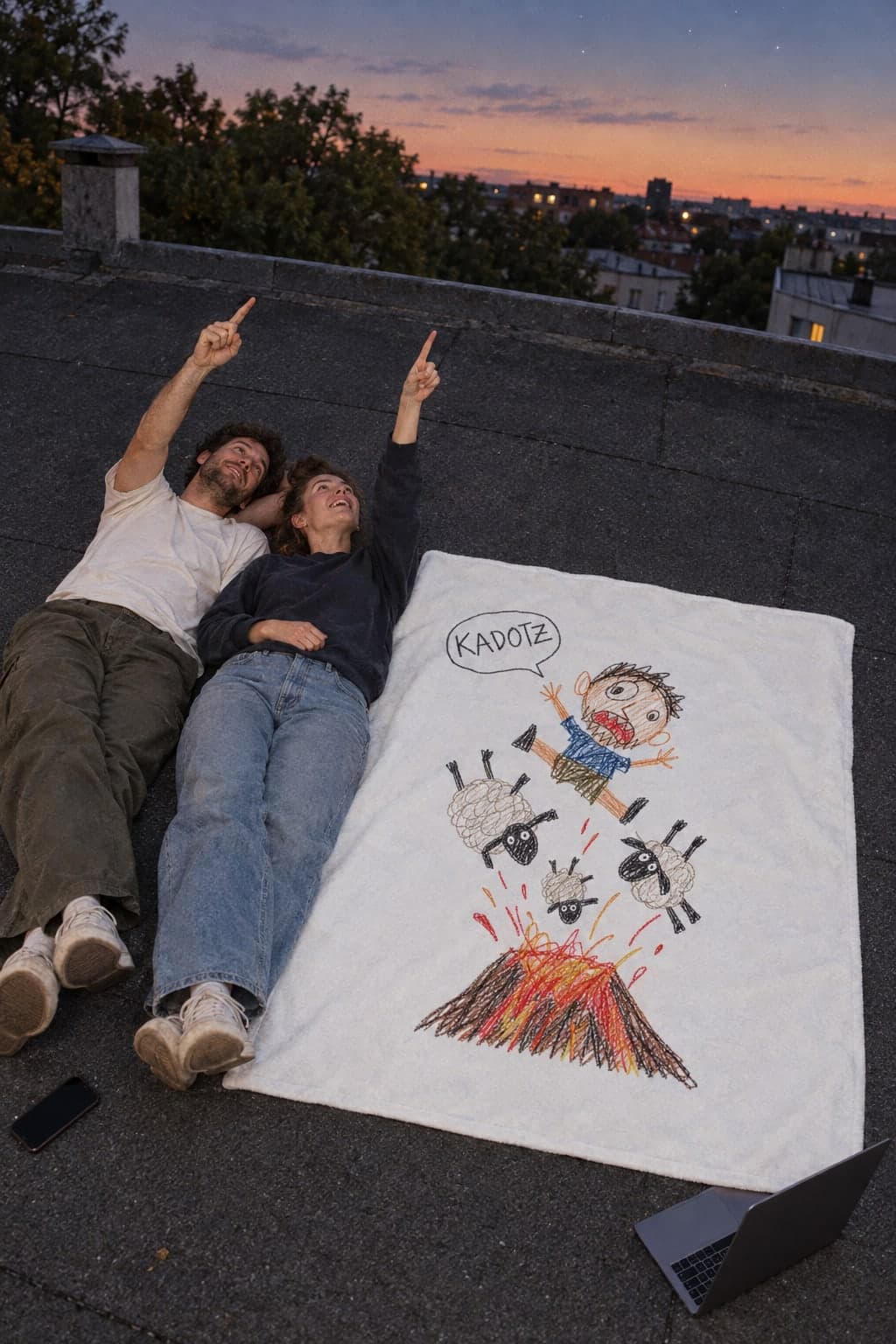 Stargazing on the roof (AI-generated model)
