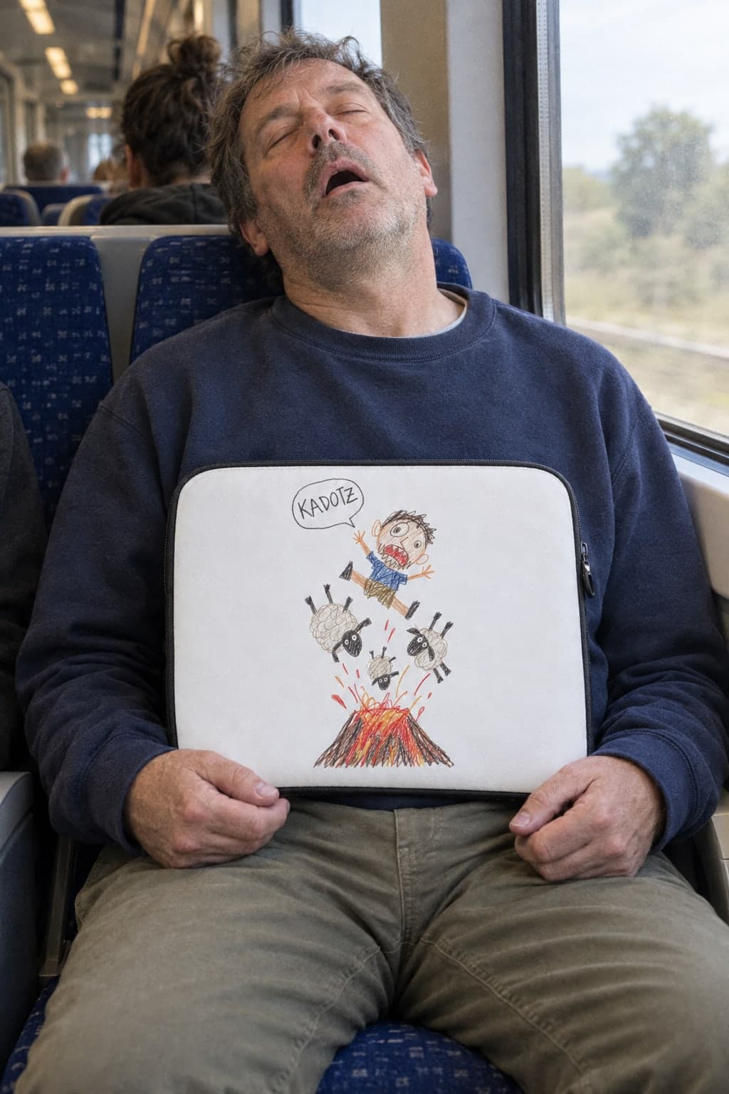 Dozing on the train (AI-generated model)