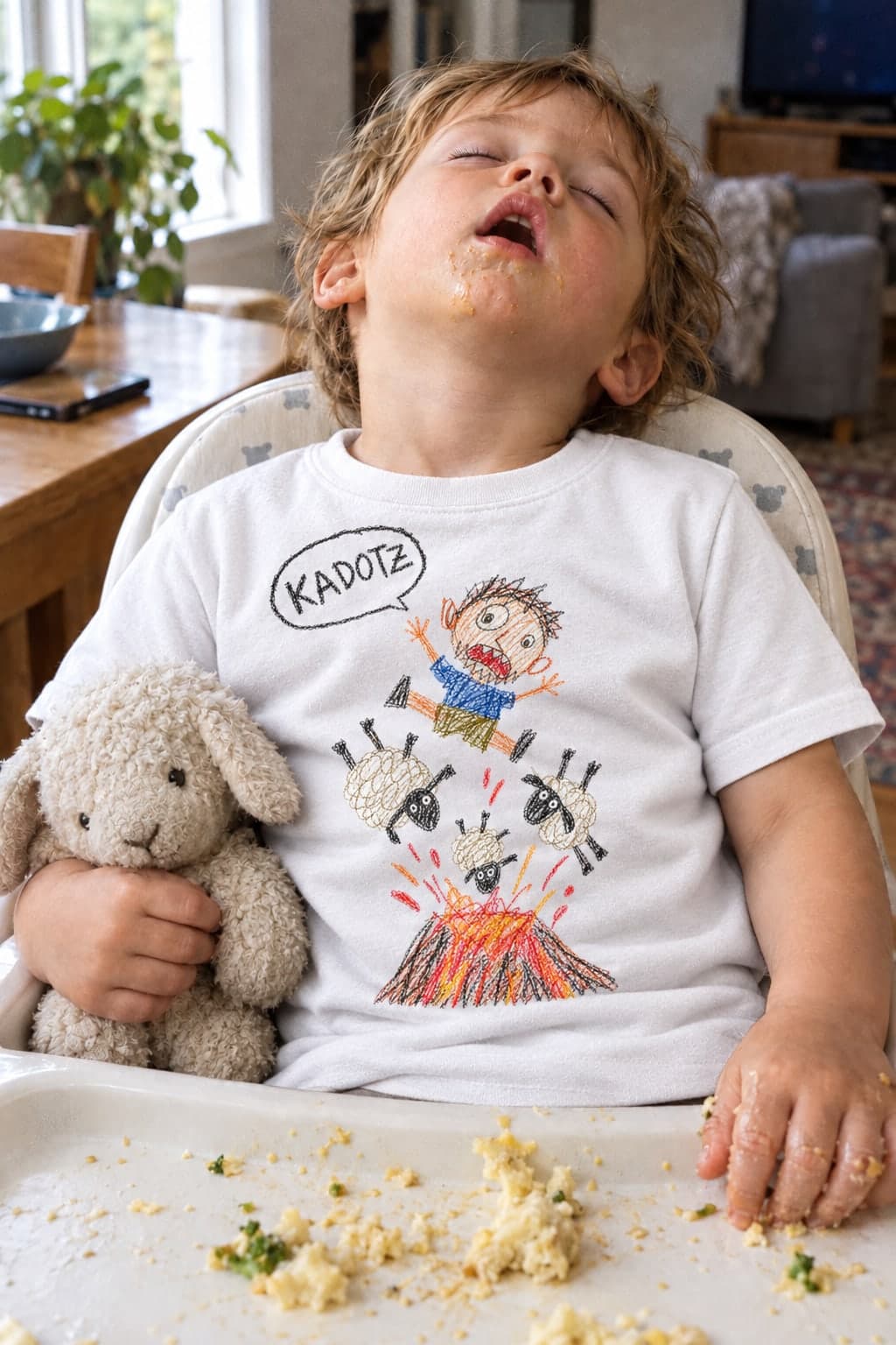 Asleep in the high chair (AI-generated model)
