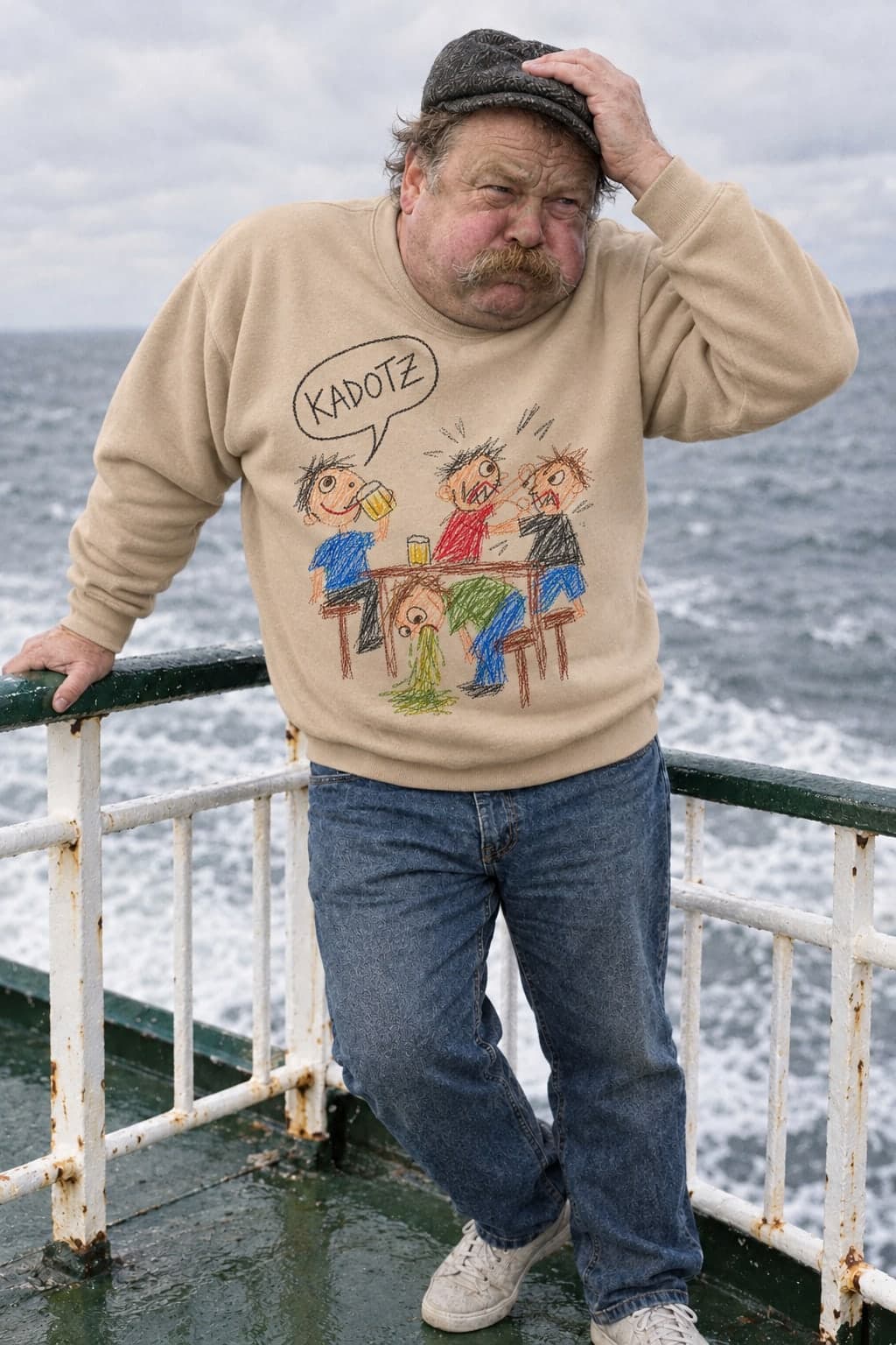 Seasick on the ferry (AI-generated model)