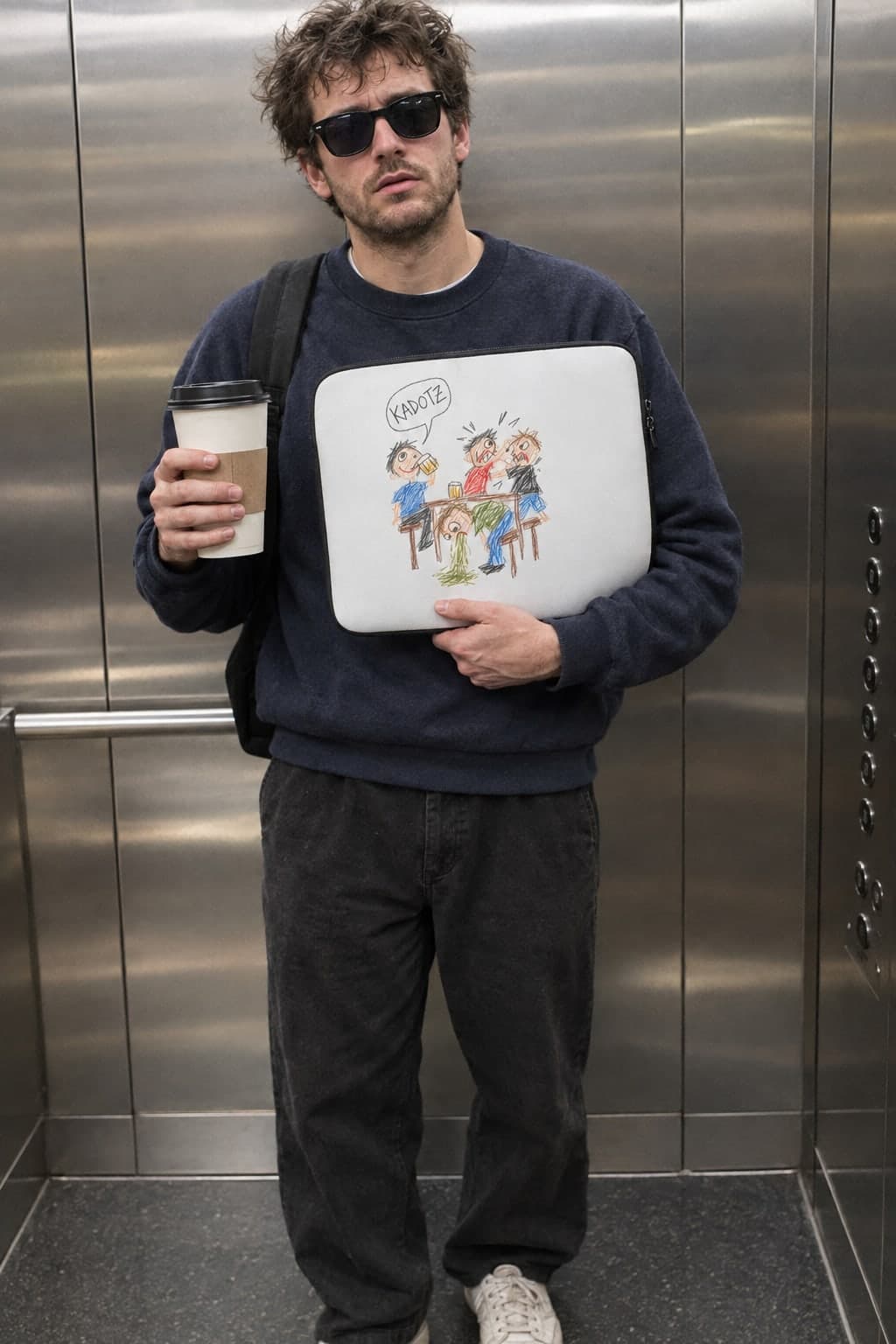 Monday in the lift (AI-generated model)