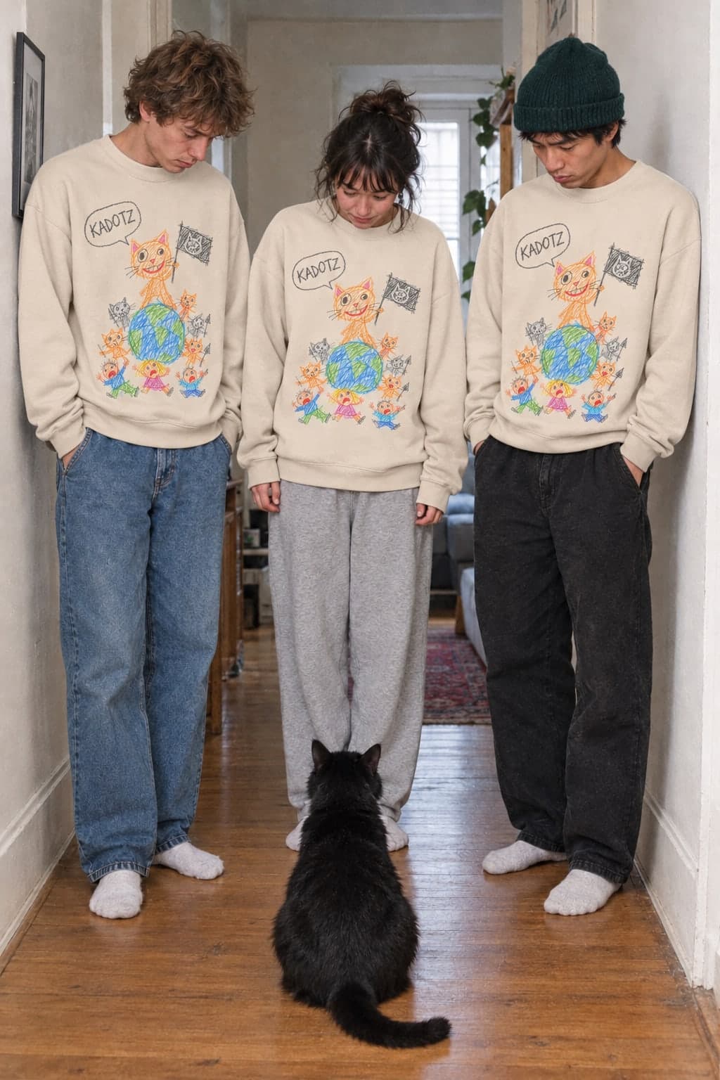 Nobody steps over the cat (AI-generated model)