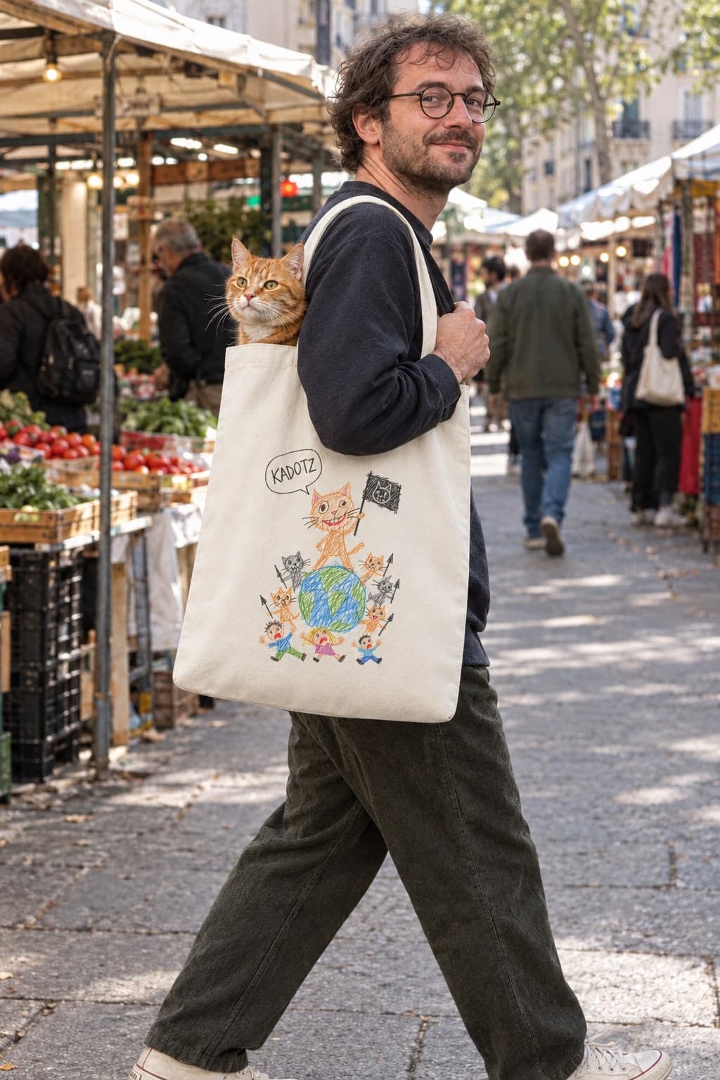The cat rides in the bag (AI-generated model)