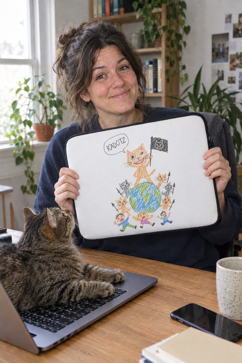 The cat took the laptop (AI-generated model)